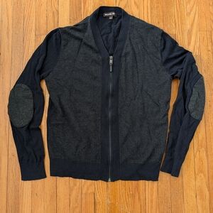 MICHAEL KORS Blue and Gray Men's Zip Up Sweater Cardigan Wool Medium